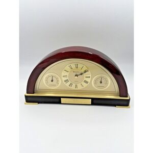 Bulova Mantel Clock Quartz Wood Brass Hygrometer Thermometer Engraved